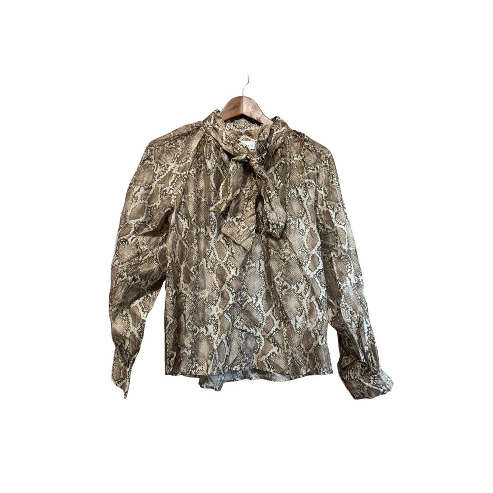 Bailey 44 Blouse Women S Beige New Snake Print Bow Long Sleeve Top